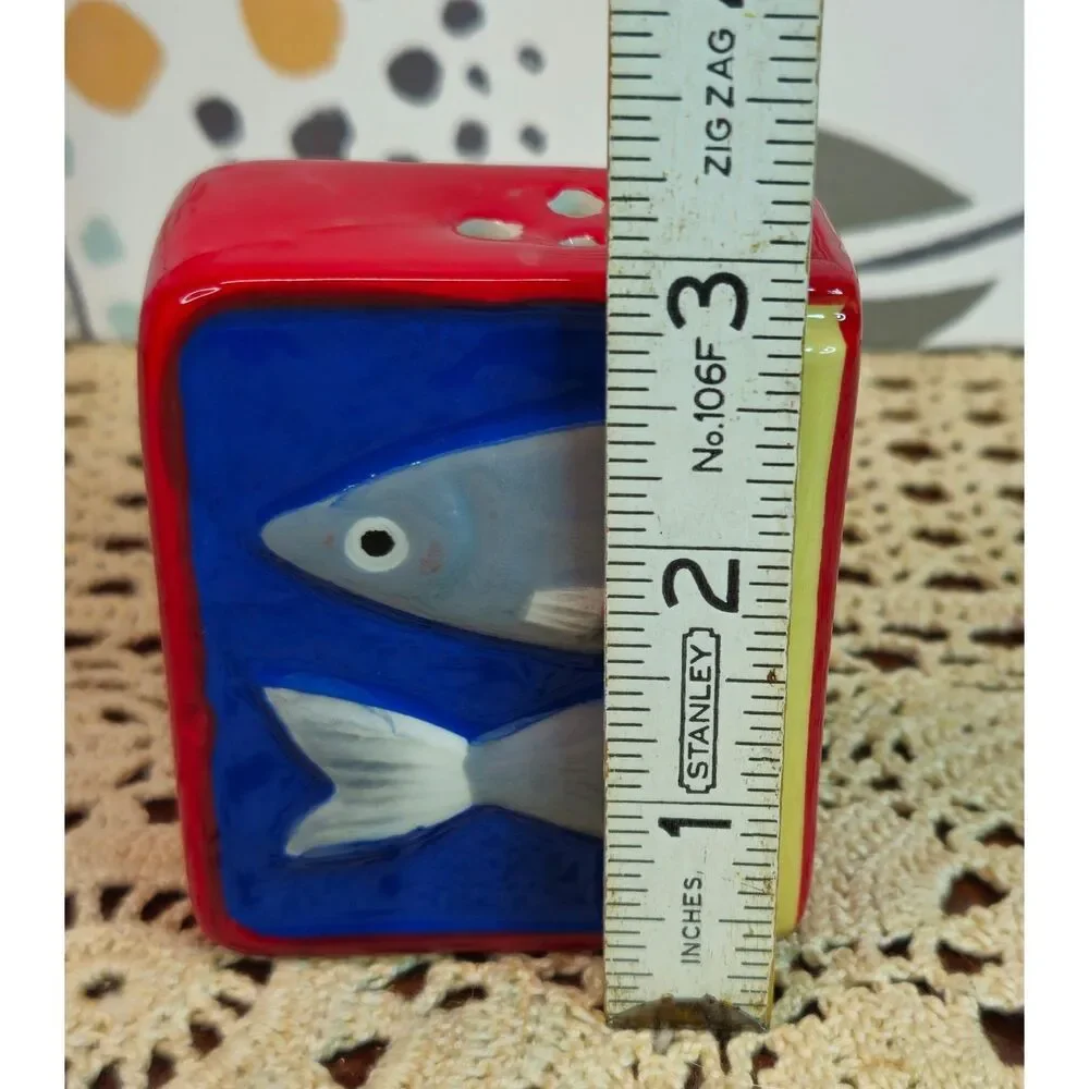 NWT Ceramic Kitchen Salt & Pepper Shaker Set Sardine Fish Theme